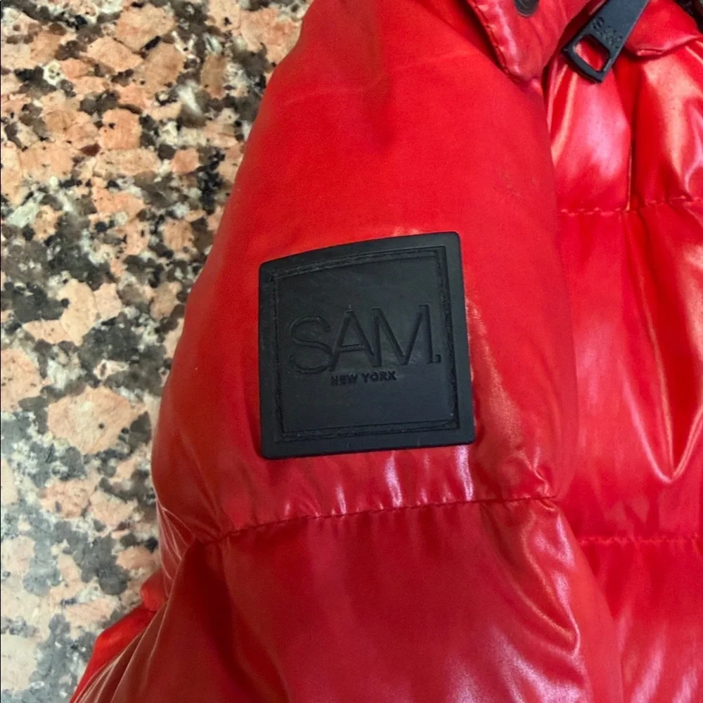 Red Puffer Jacket with Hood - Picture 2 of 6
